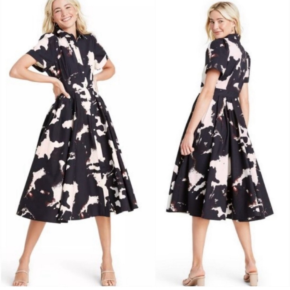ALEXIS x Target, New, Black White Abstract Poplin Midi Shirt Dress Size Small